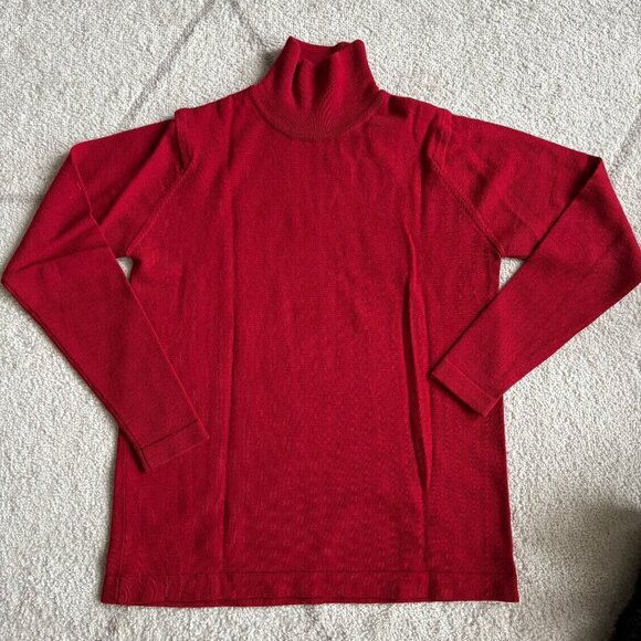 Classiques Entier 100% Merino Wool Mock Neck Sweater Cherry Red sz S - Picture 2 of 5